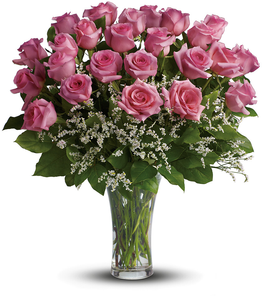 Make Me Blush Dozen Long Stemmed Pink Roses arranged by a florist in