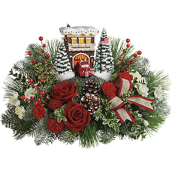 Thomas Kinkade&amp;#039;s Festive Fire Station Bouquet